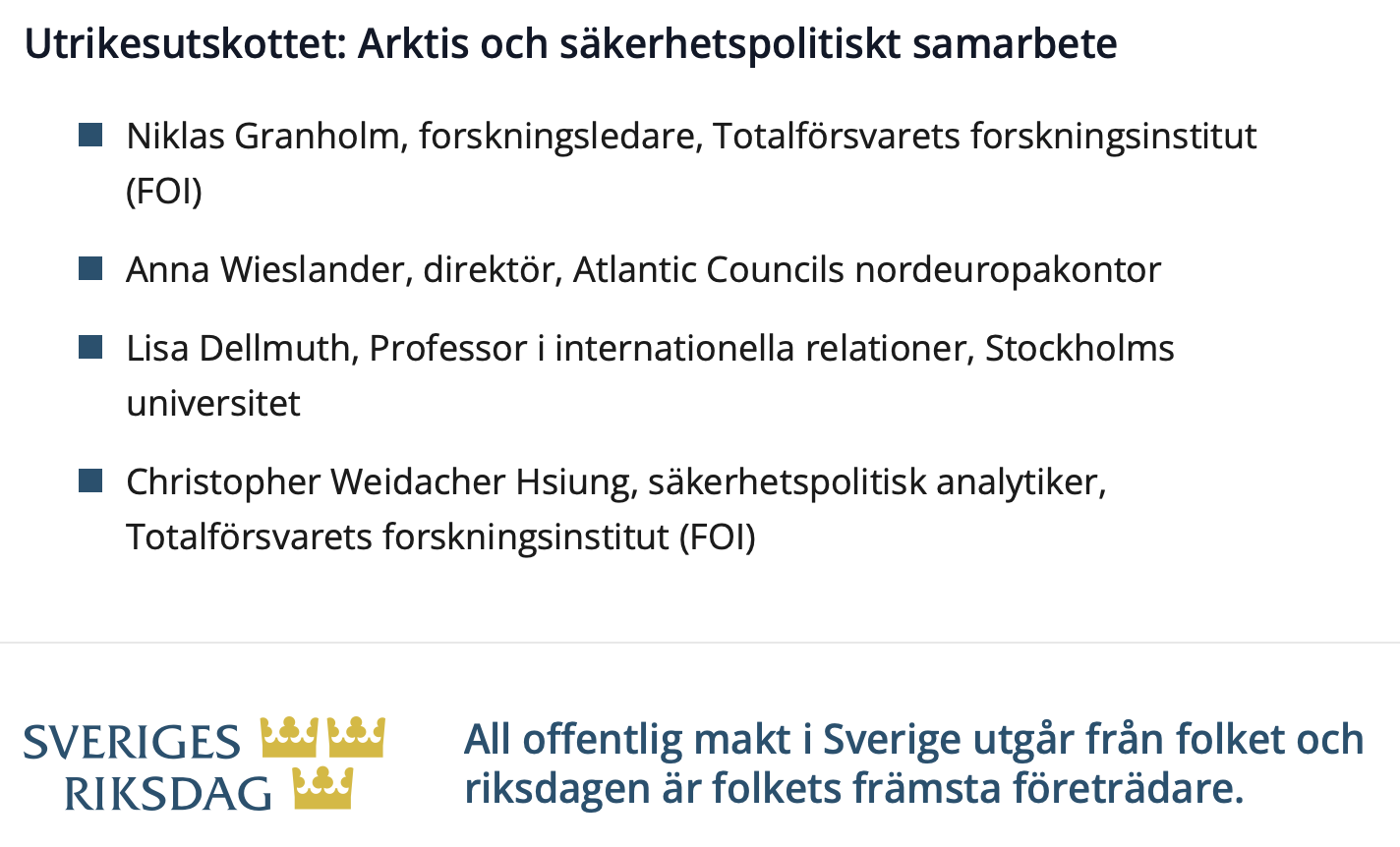 Panel debate at the Swedish parliament